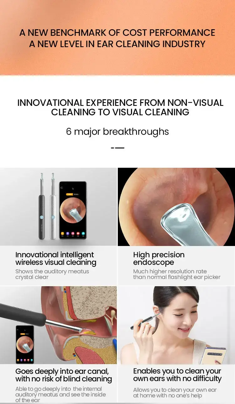 Wireless visual ear canal cleanser endoscope