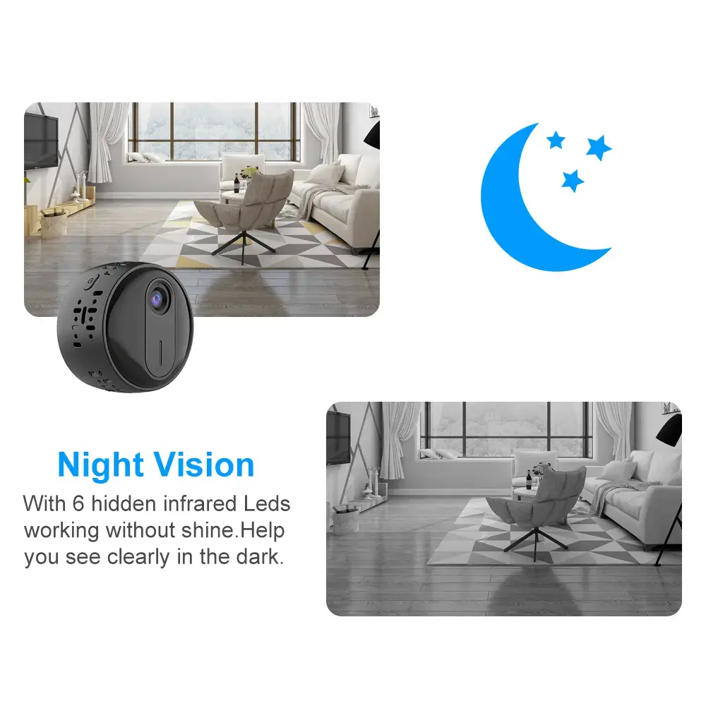Tiny home security camera, compact indoor security camera, with 1080P HD video, night vision, motion detection, two-way audio wireless night vision security, WiFi IP Camera, for taking care of Baby, Pet, Nanny-VH3