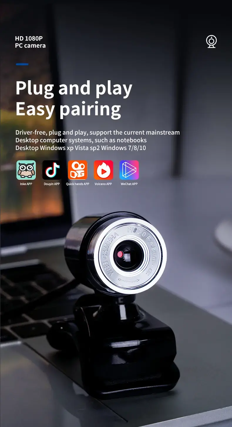 1080P HD Laptop stream webcam with Microphone and manual focus lens, ODM, OEM customizing.