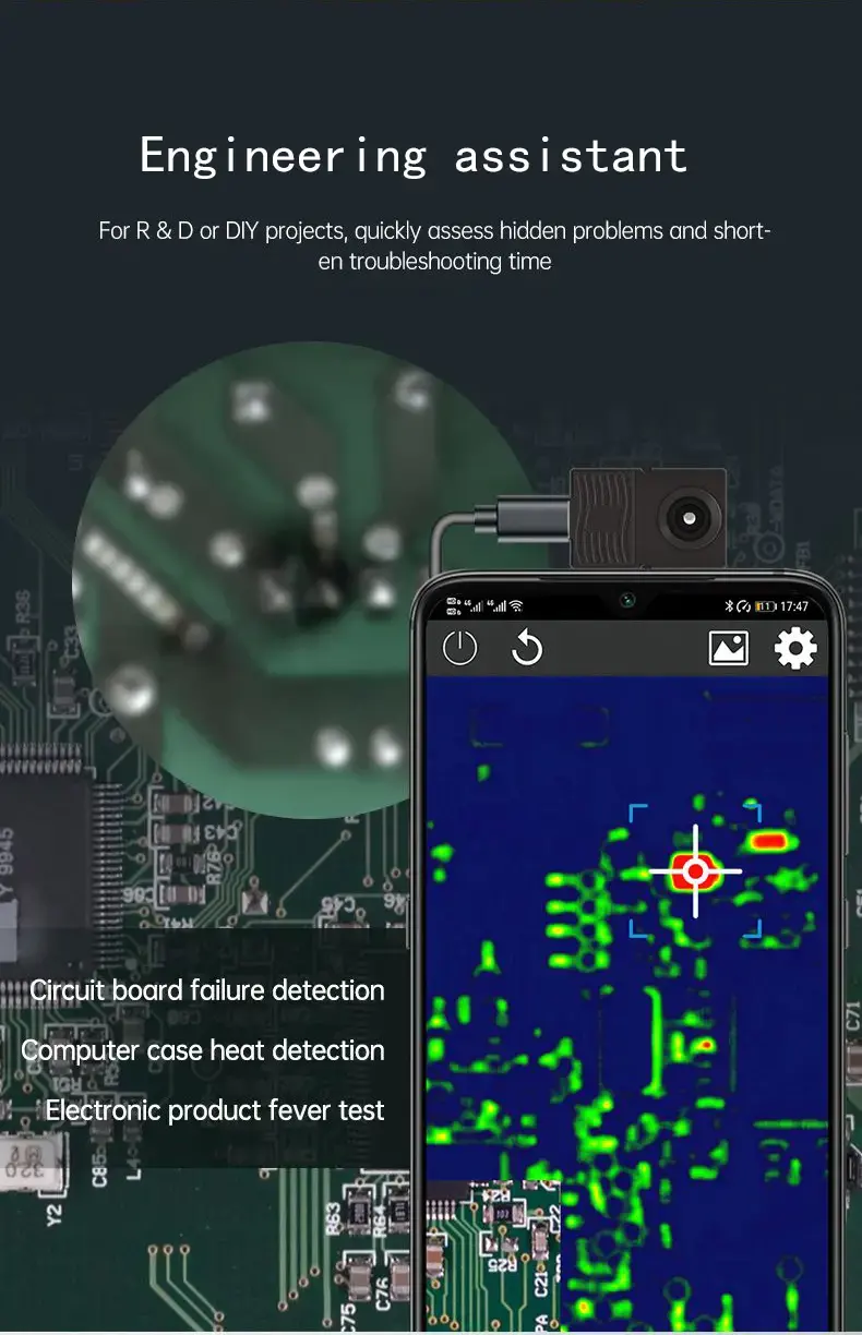 Hot sale portable digital AI infrared thermal imaging camera on mobile phone plug and play cell phone thermometer.