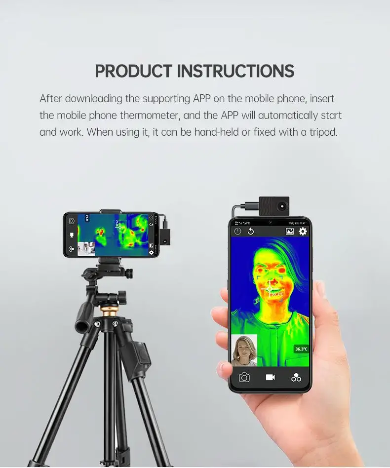 Hot sale portable digital AI infrared thermal imaging camera on mobile phone plug and play cell phone thermometer.